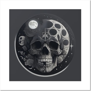 Moon skull with stars Posters and Art